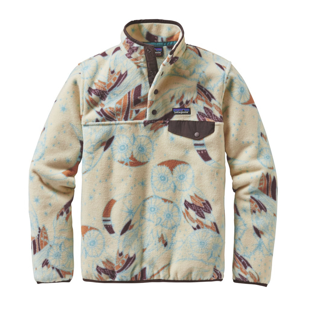 Vintage Patagonia Patterned Fleece Pullover Medium White Blue Owl Dreamcatcher